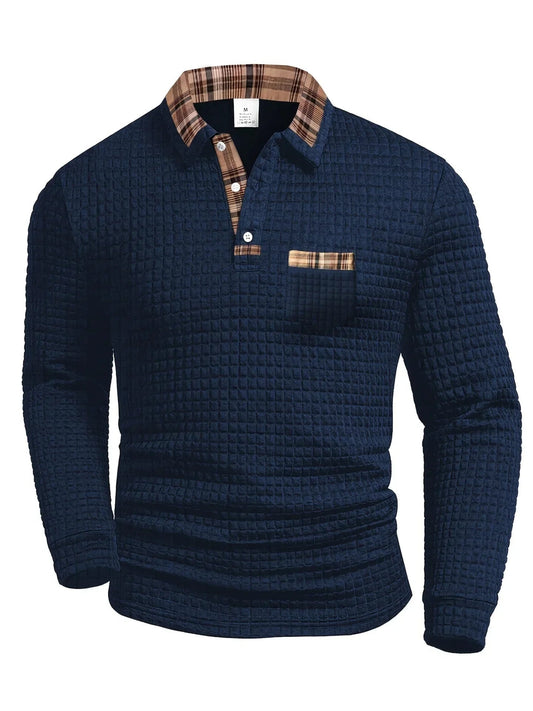 Polo Hombre Manga Larga Textura Waffle Cuello Cuadros - Mavetta
