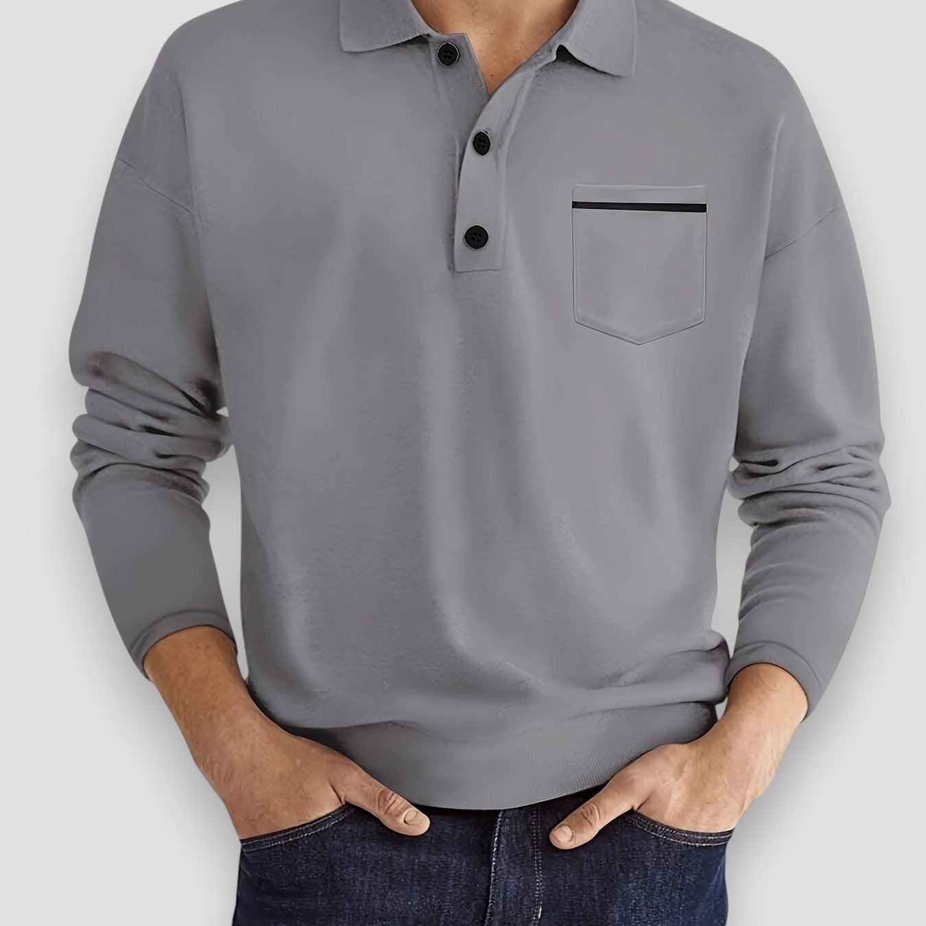 Polo Hombre Manga Larga Bolsillo Detalle Contraste