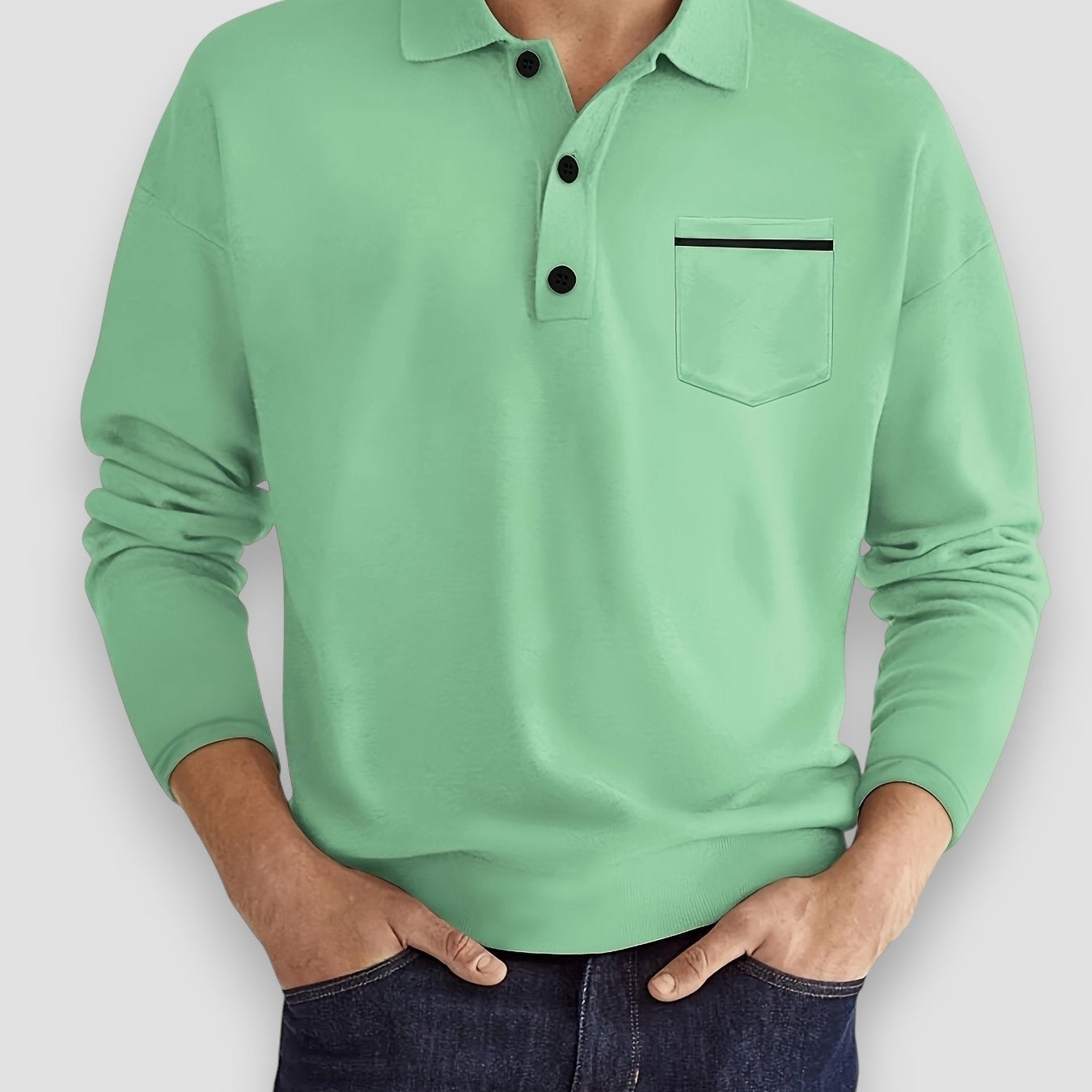 Polo Hombre Manga Larga Bolsillo Detalle Contraste