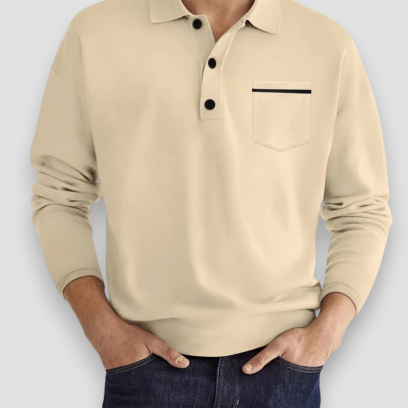 Polo Hombre Manga Larga Bolsillo Detalle Contraste