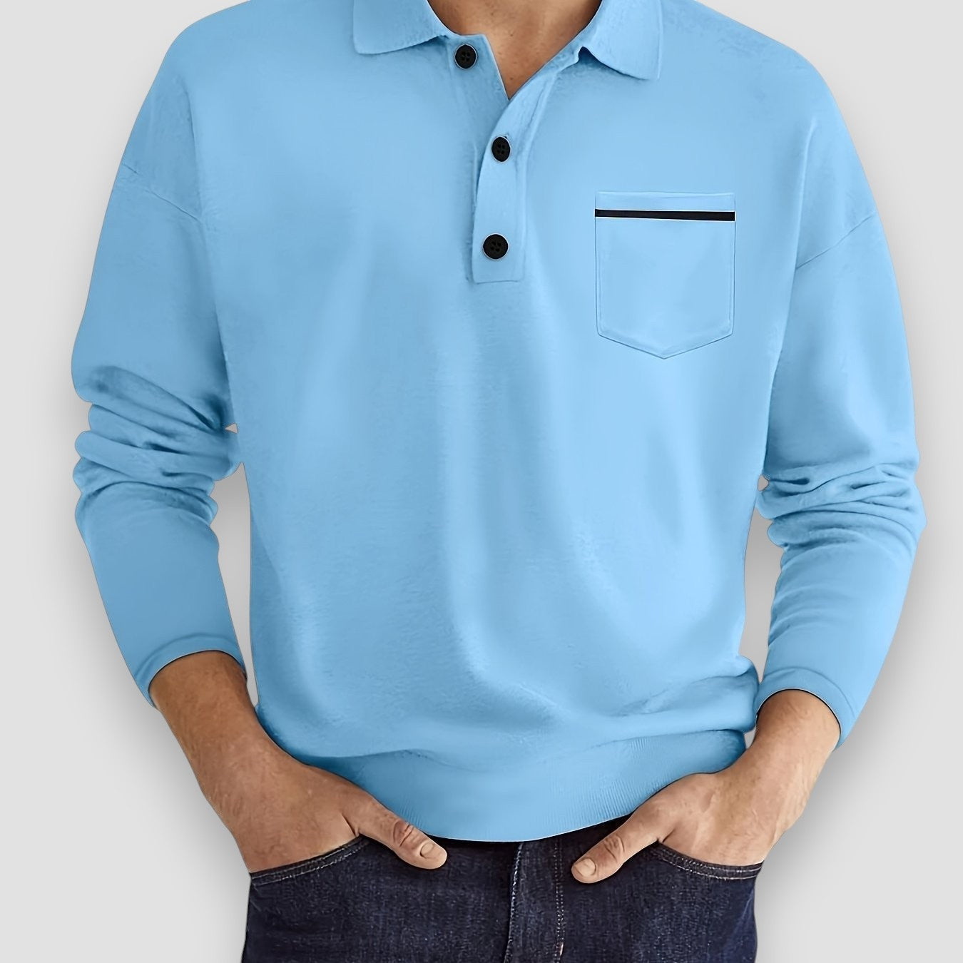 Polo Hombre Manga Larga Bolsillo Detalle Contraste