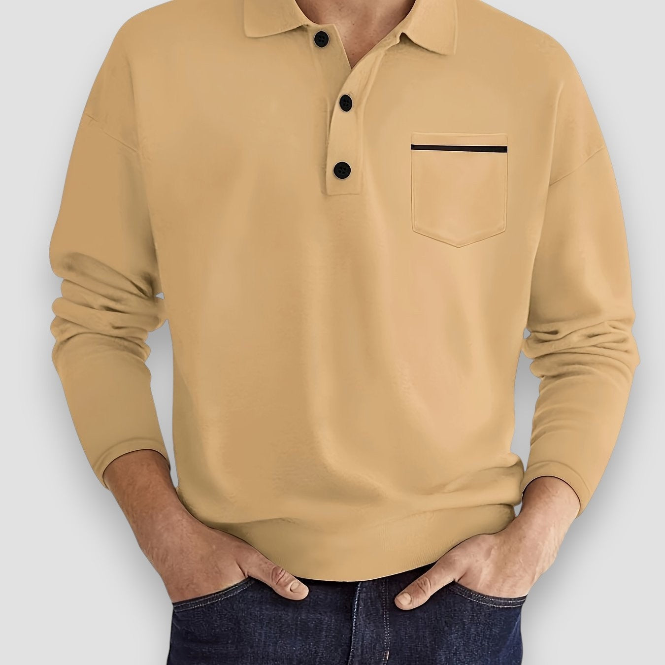 Polo Hombre Manga Larga Bolsillo Detalle Contraste