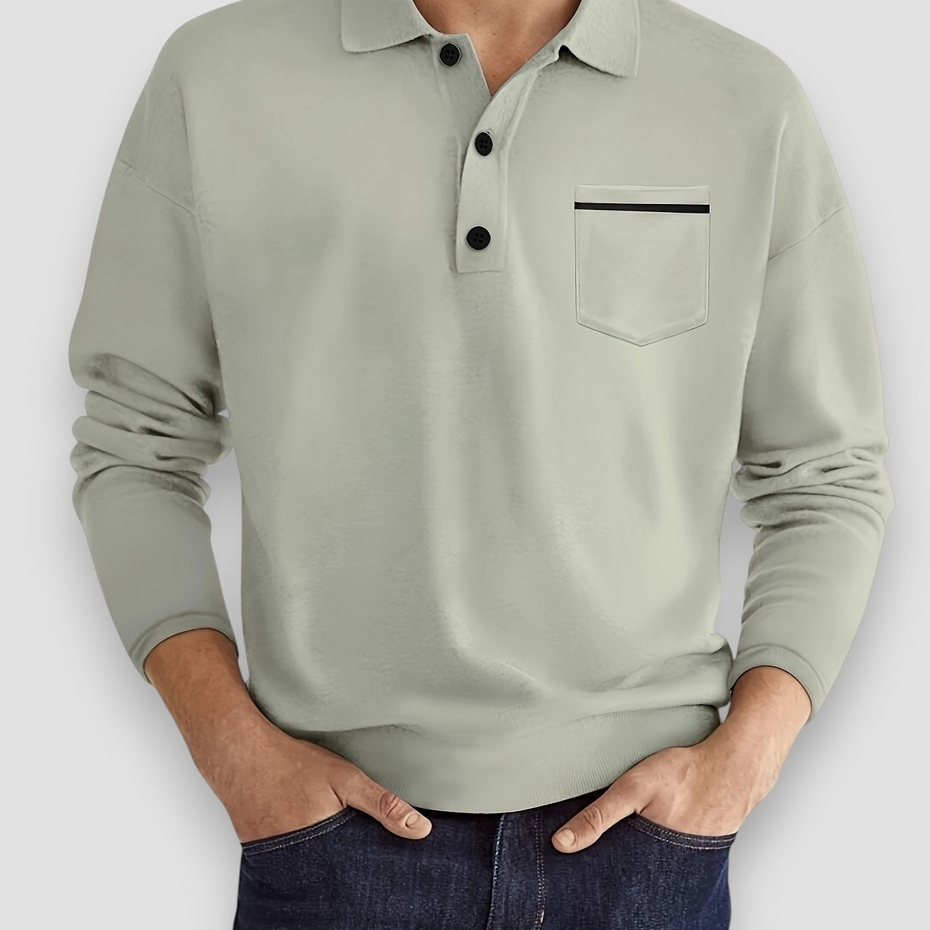 Polo Hombre Manga Larga Bolsillo Detalle Contraste