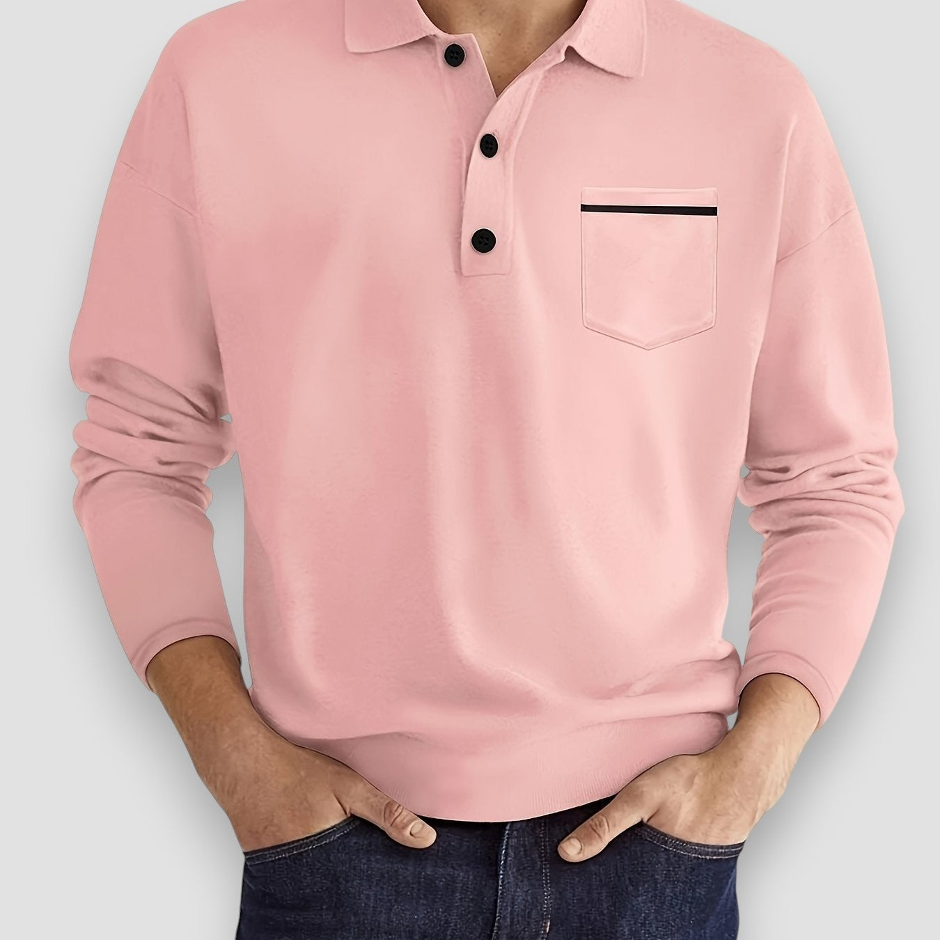 Polo Hombre Manga Larga Bolsillo Detalle Contraste