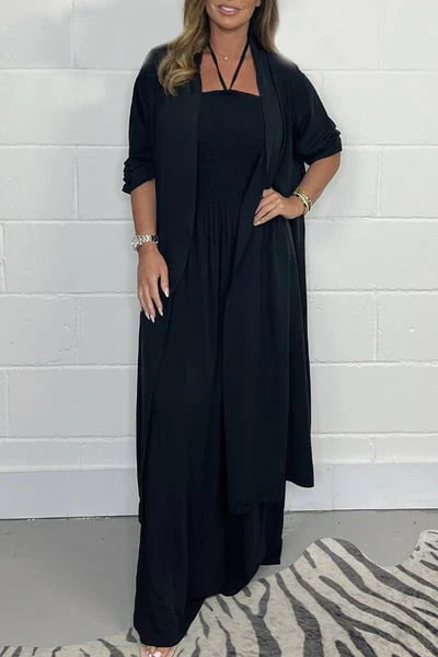 Conjunto Mujer con Espalda Descubierta y Pantalón Pierna Ancha