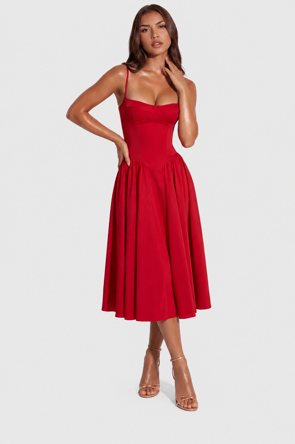 Vestido Midi Mujer Escote Corazón Ajustado