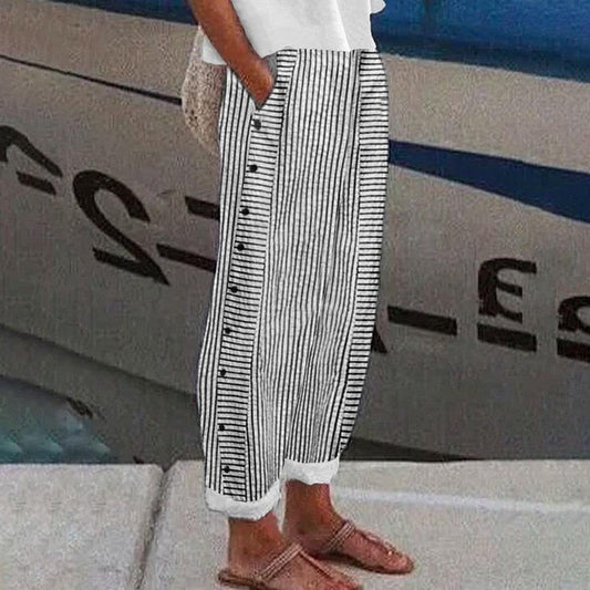 Pantalón Mujer de Algodón con Rayas Cintura Elástica - Mavetta