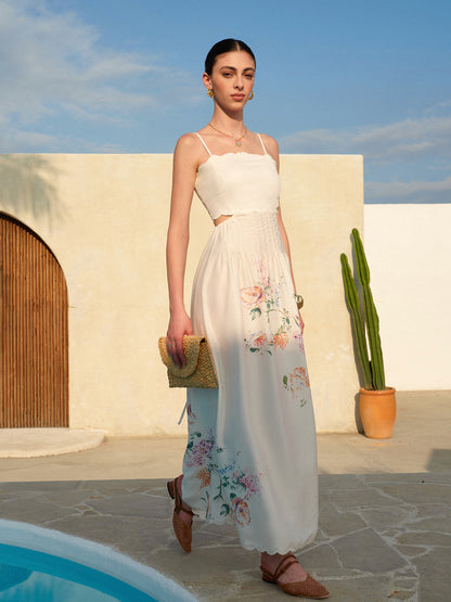 Vestido maxi mujer de tela ligera con aberturas y bajo ondulado
