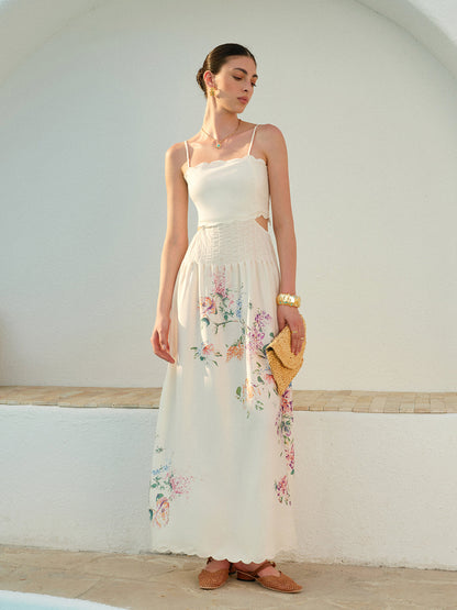 Vestido maxi mujer de tela ligera con aberturas y bajo ondulado