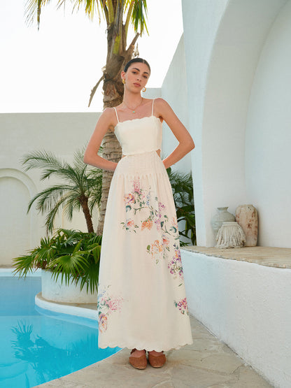 Vestido maxi mujer de tela ligera con aberturas y bajo ondulado
