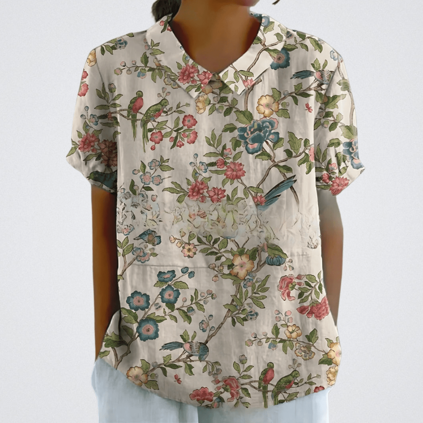 Blusa mujer ligera estampada manga corta clasica
