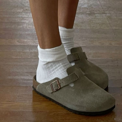 Zuecos Unisex Ante Suela Corcho Anatómica Soporte Arco