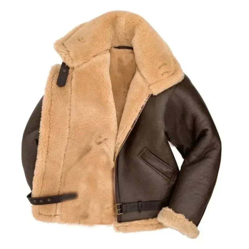 Chaqueta Piloto Hombre Cuero Sostenible Forro Sherpa