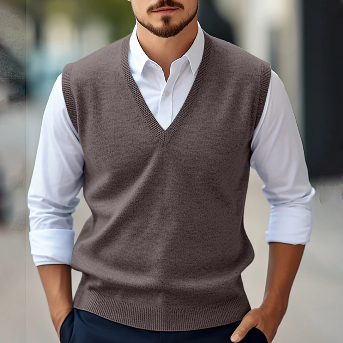 Suéter sin mangas hombre ligero cómodo casual primavera