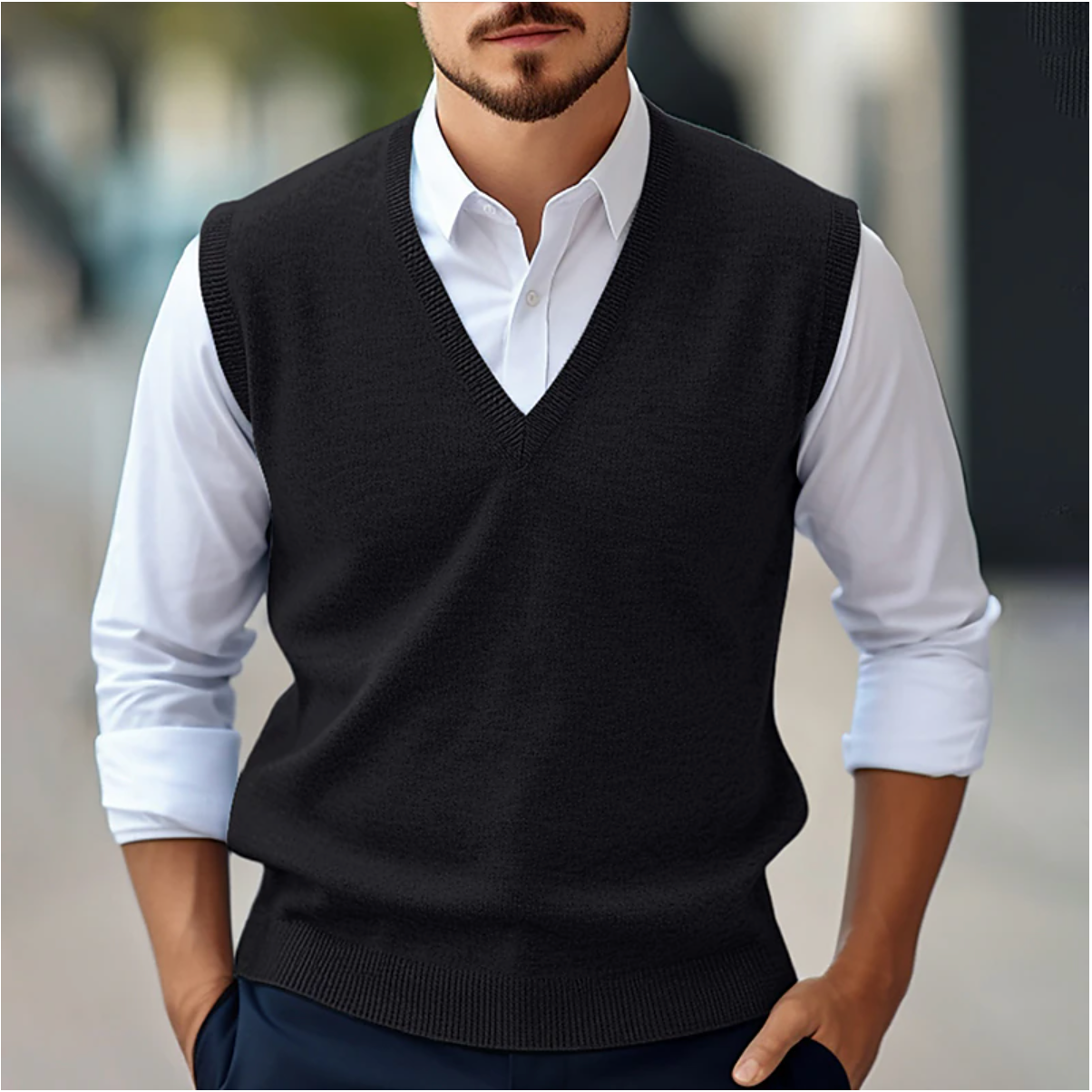 Suéter sin mangas hombre ligero cómodo casual primavera