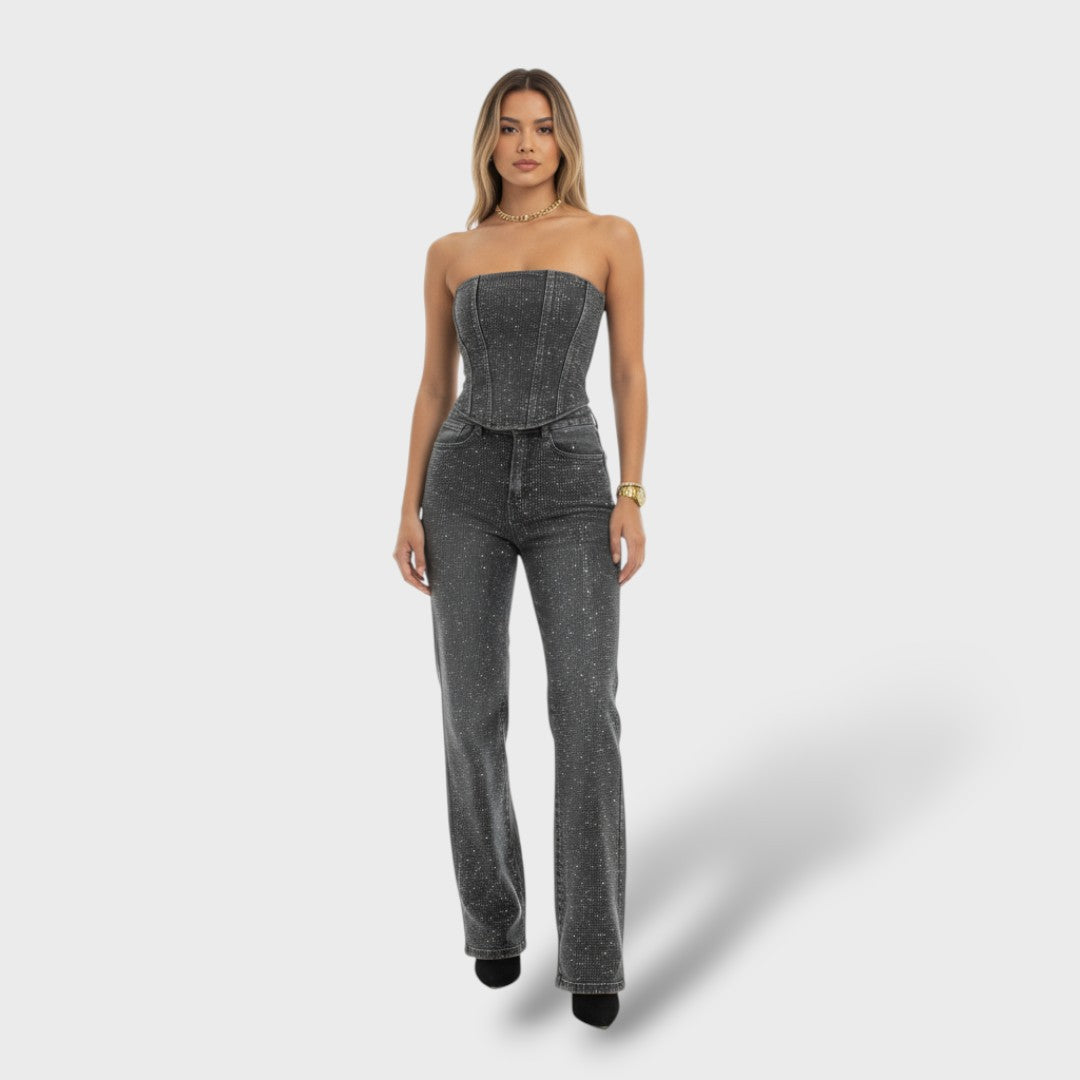 Conjunto Mujer Brillante Jeans Cintura Alta