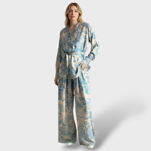 Conjunto Mujer Estampado Corbata Pantalón Pierna Ancha - Mavetta