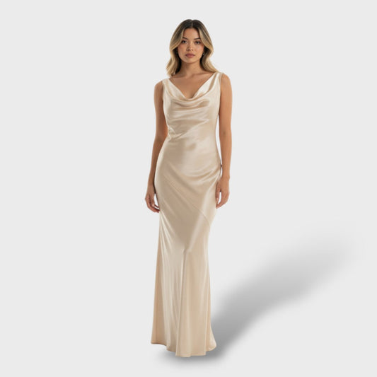 Vestido largo Mujer de Satén Espalda Descubierta - Mavetta
