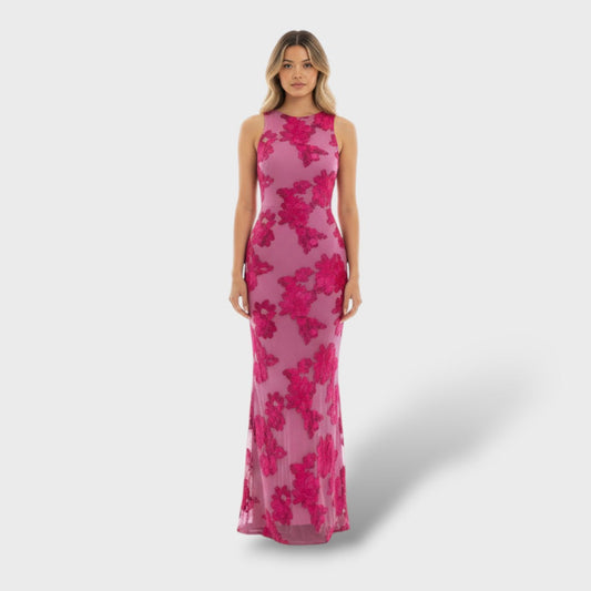Vestido maxi mujer bordado floral elegante - Mavetta