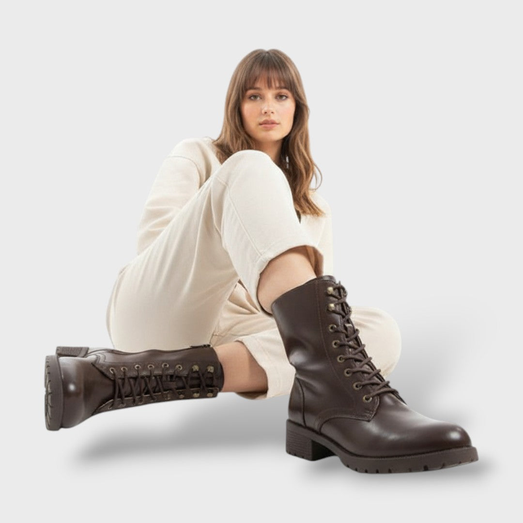 Botas Combate Mujer Cremallera Tacón Bajo