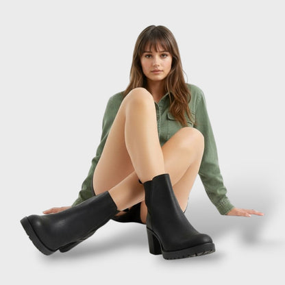 Botines Tacón Bloque Mujer Estilo Clásico