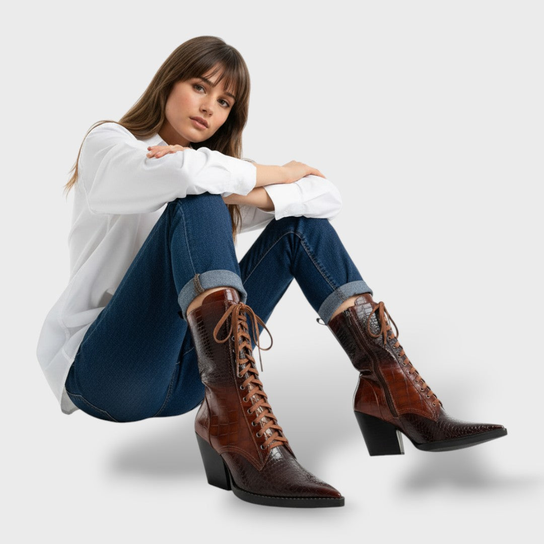 Botas Mujer Estilo Cowboy con Cordones - Mavetta