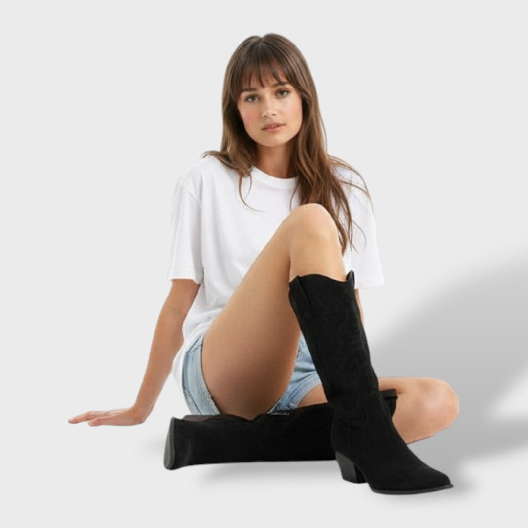 Botas Mujer Media Caña Tacón Ancho Bordadas