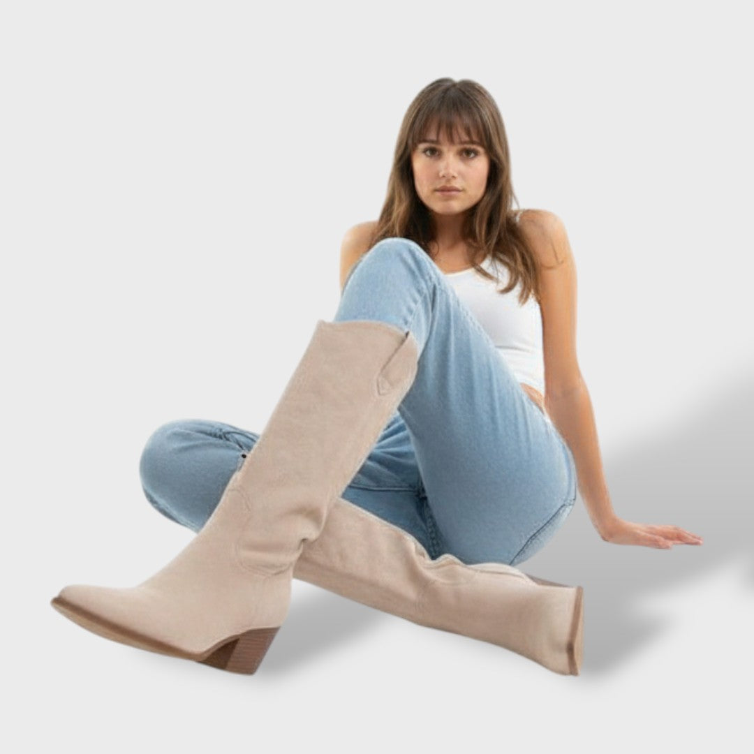Botas Mujer Media Caña Tacón Ancho Bordadas