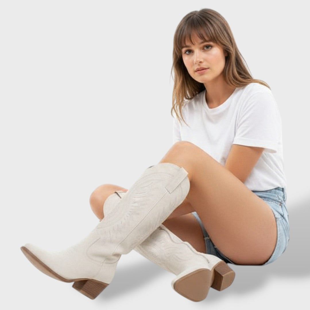 Botas Mujer de Ante Tacón Bloque Estilo Cowboy
