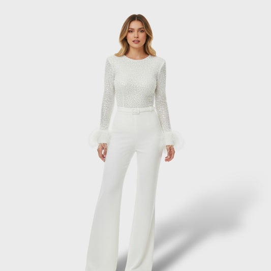 Mono Mujer con Lentejuelas y Detalle de Plumas Elegante - Mavetta