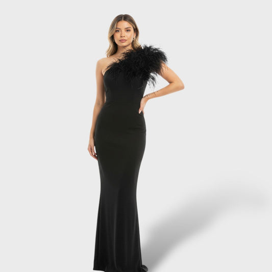 Vestido Maxi Mujer con Plumas Ajuste Suelto - Mavetta