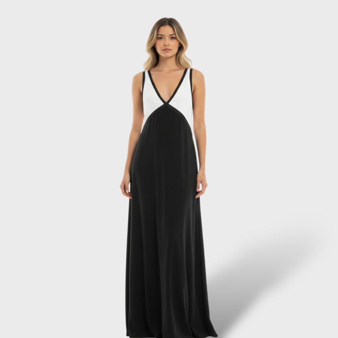 Vestido maxi mujer tejido contraste corte elegante
