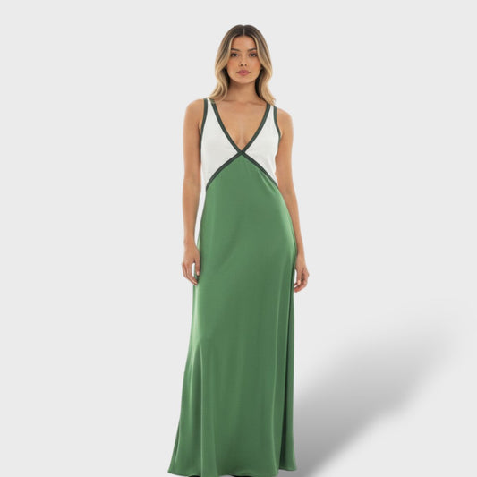 Vestido maxi mujer tejido contraste corte elegante - Mavetta