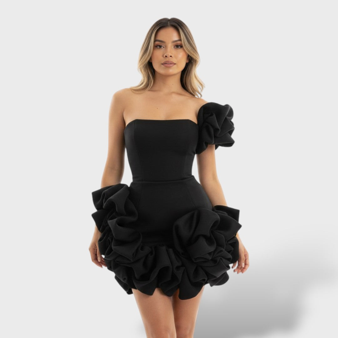 Vestido Mini Mujer con Volantes Ajuste Elegante