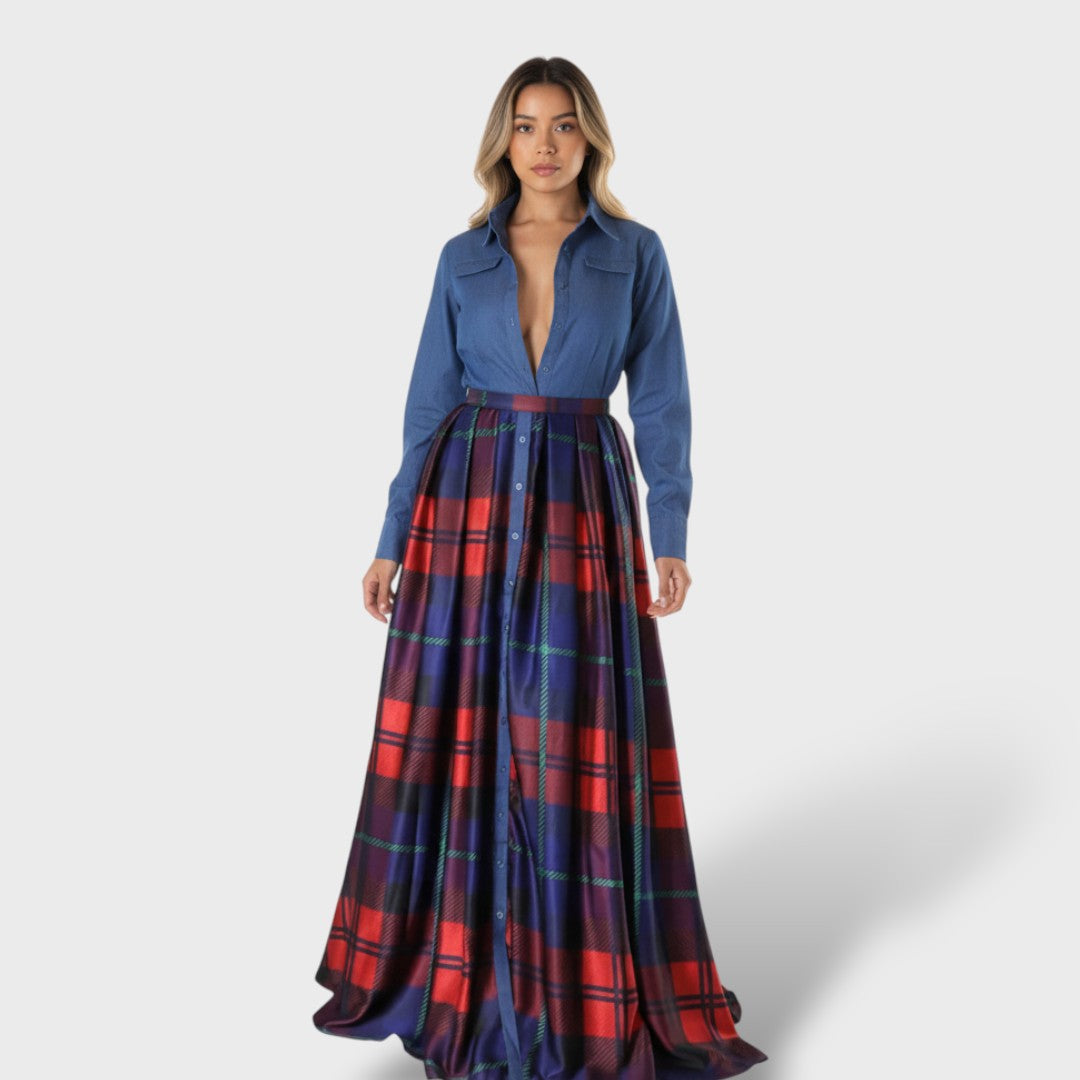 Vestido Largo Mujer Patchwork Ajuste Elegante - Mavetta