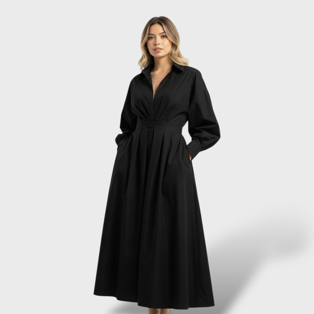 Vestido Camisero Mujer Plisado Ajuste Elegante