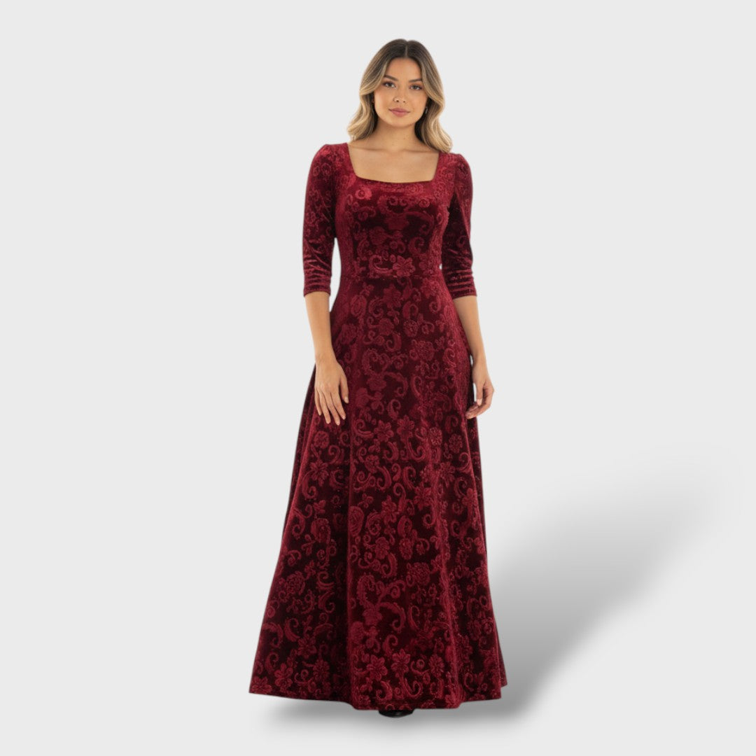 Vestido Maxi Mujer Floral Cuello Cuadrado Ajustado - Mavetta
