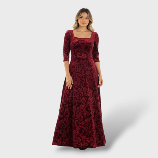 Vestido Maxi Mujer Floral Cuello Cuadrado Ajustado - Mavetta