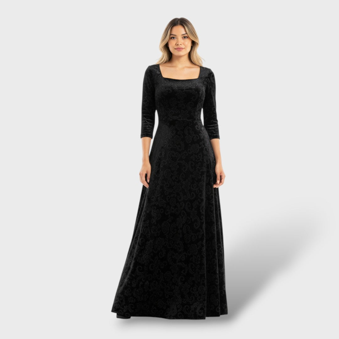 Vestido Maxi Mujer Floral Cuello Cuadrado Ajustado