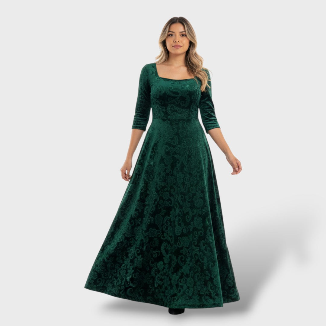 Vestido Maxi Mujer Floral Cuello Cuadrado Ajustado