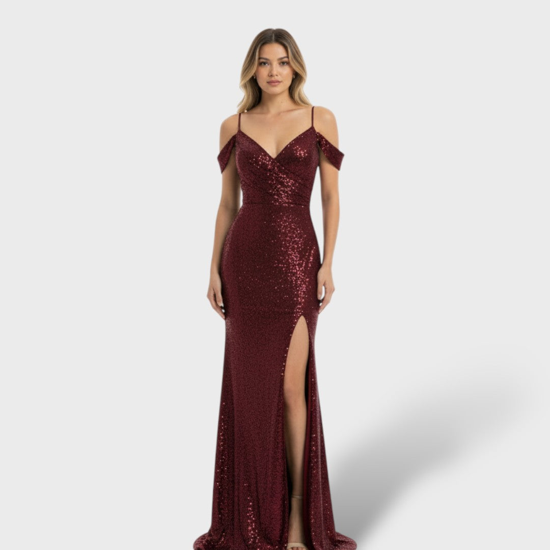 Vestido Fiesta Mujer de Lentejuelas Hombros Descubiertos