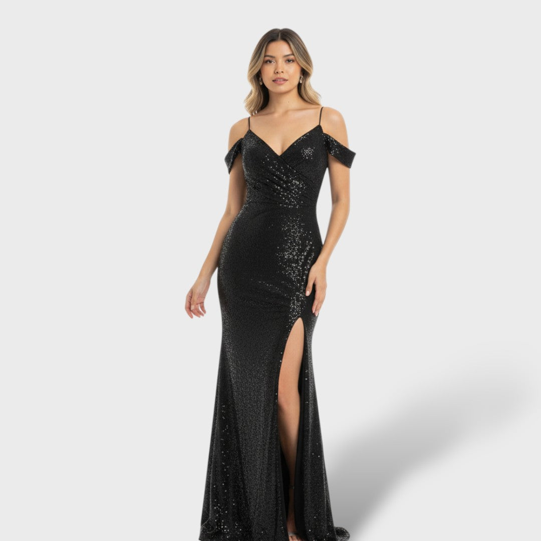 Vestido Fiesta Mujer de Lentejuelas Hombros Descubiertos