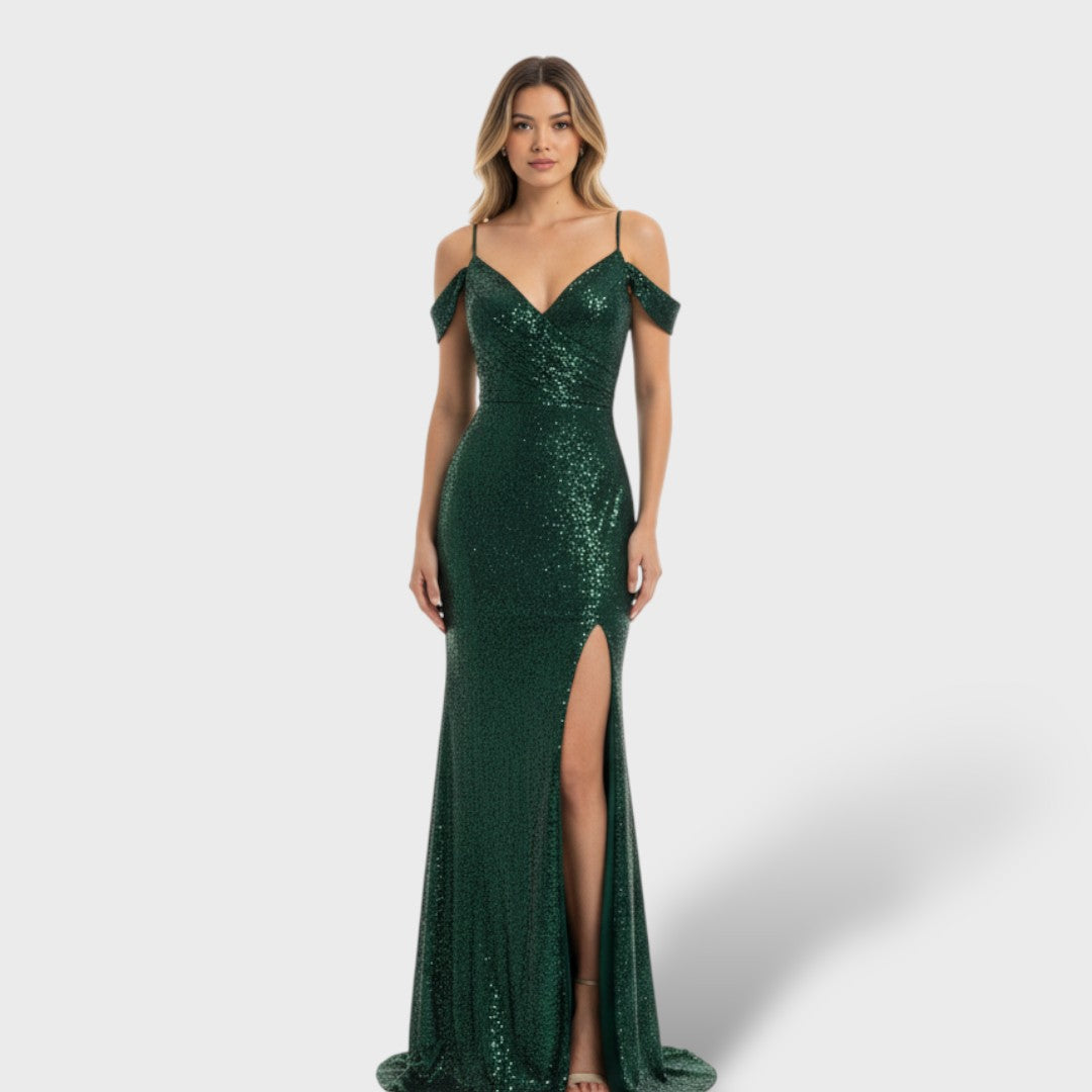 Vestido Fiesta Mujer de Lentejuelas Hombros Descubiertos