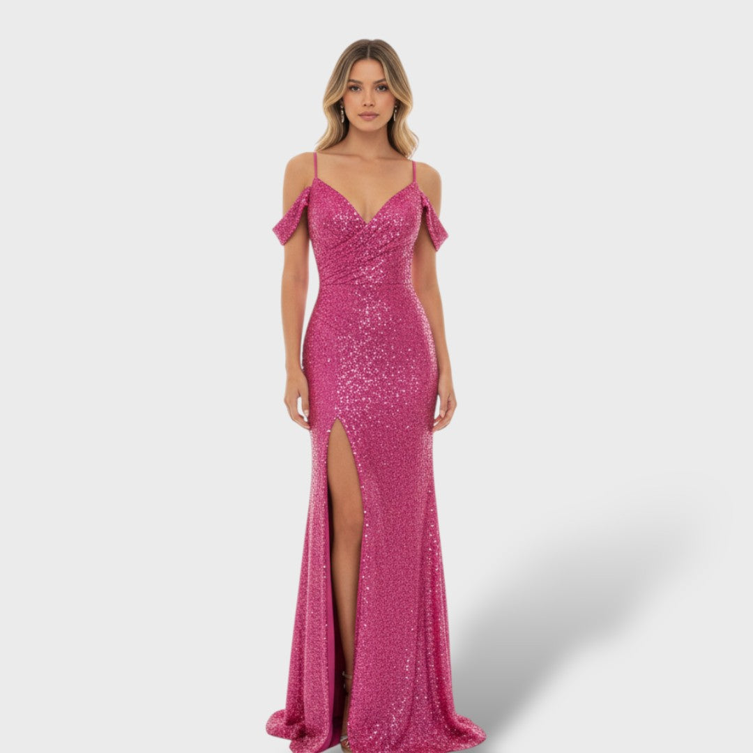 Vestido Fiesta Mujer de Lentejuelas Hombros Descubiertos - Mavetta