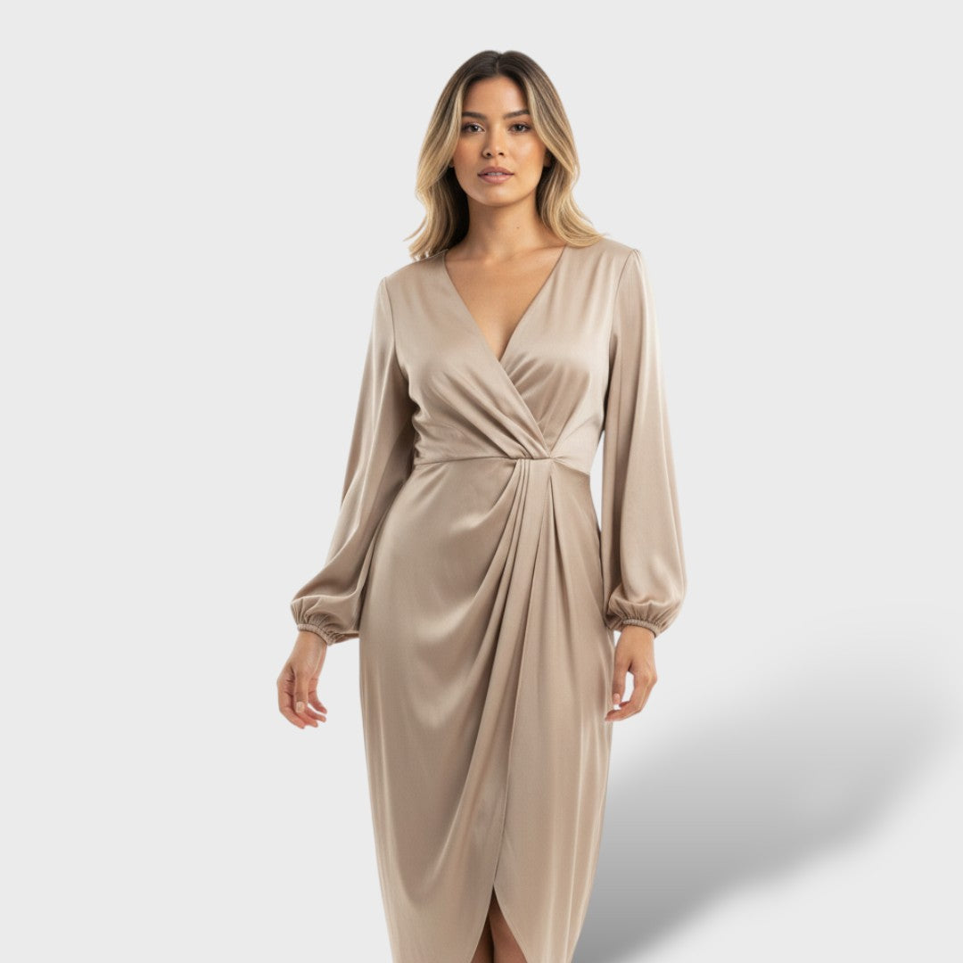 Vestido Mujer Manga Farol Ajuste Elegante