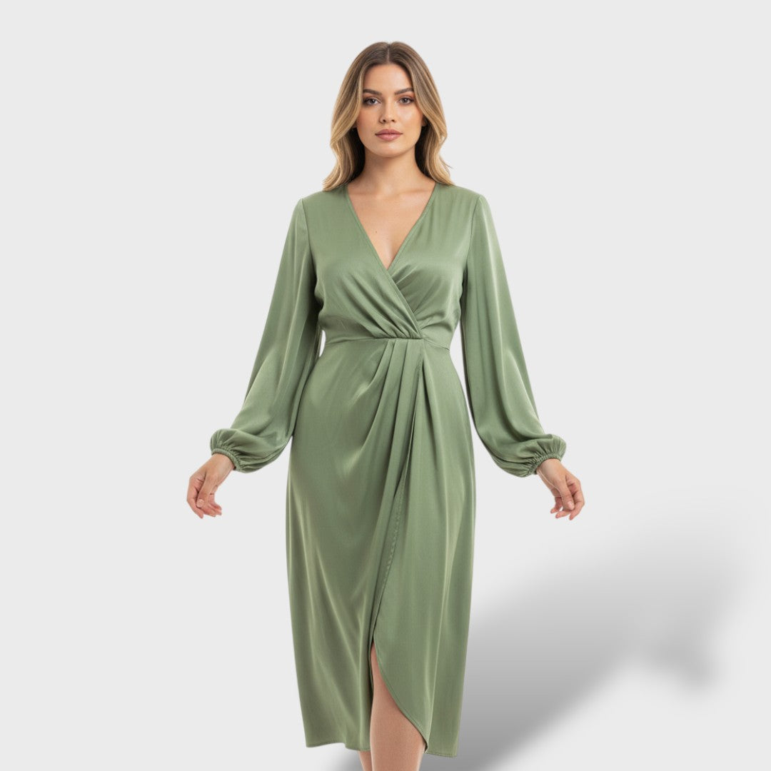 Vestido Mujer Manga Farol Ajuste Elegante