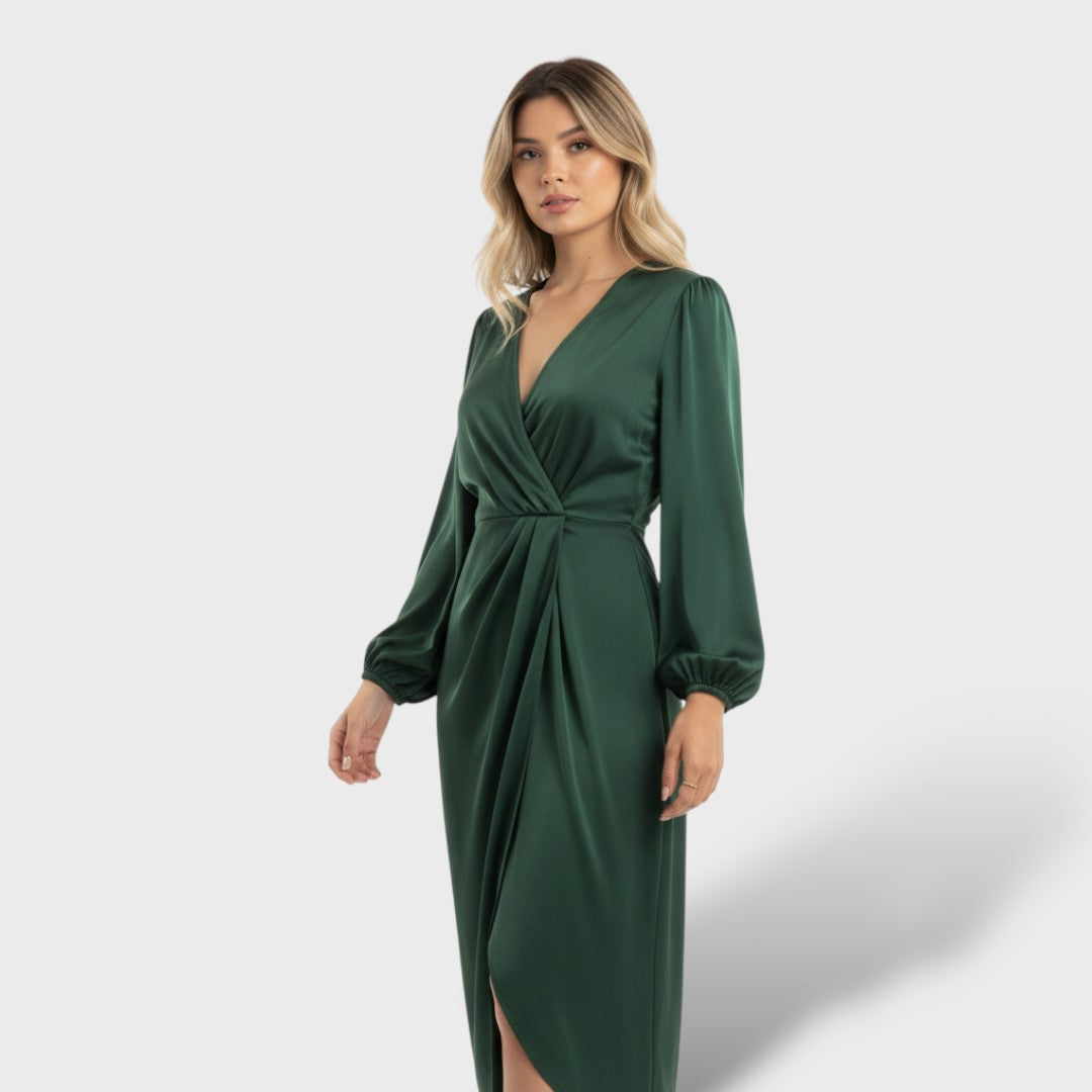 Vestido Mujer Manga Farol Ajuste Elegante