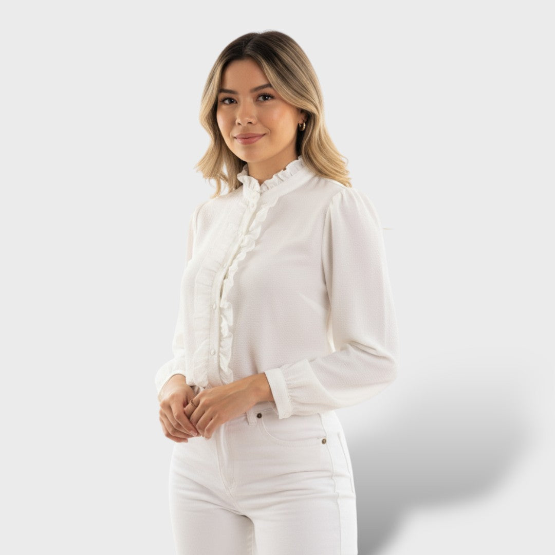 Blusa Mujer Manga Larga Detalle Botón