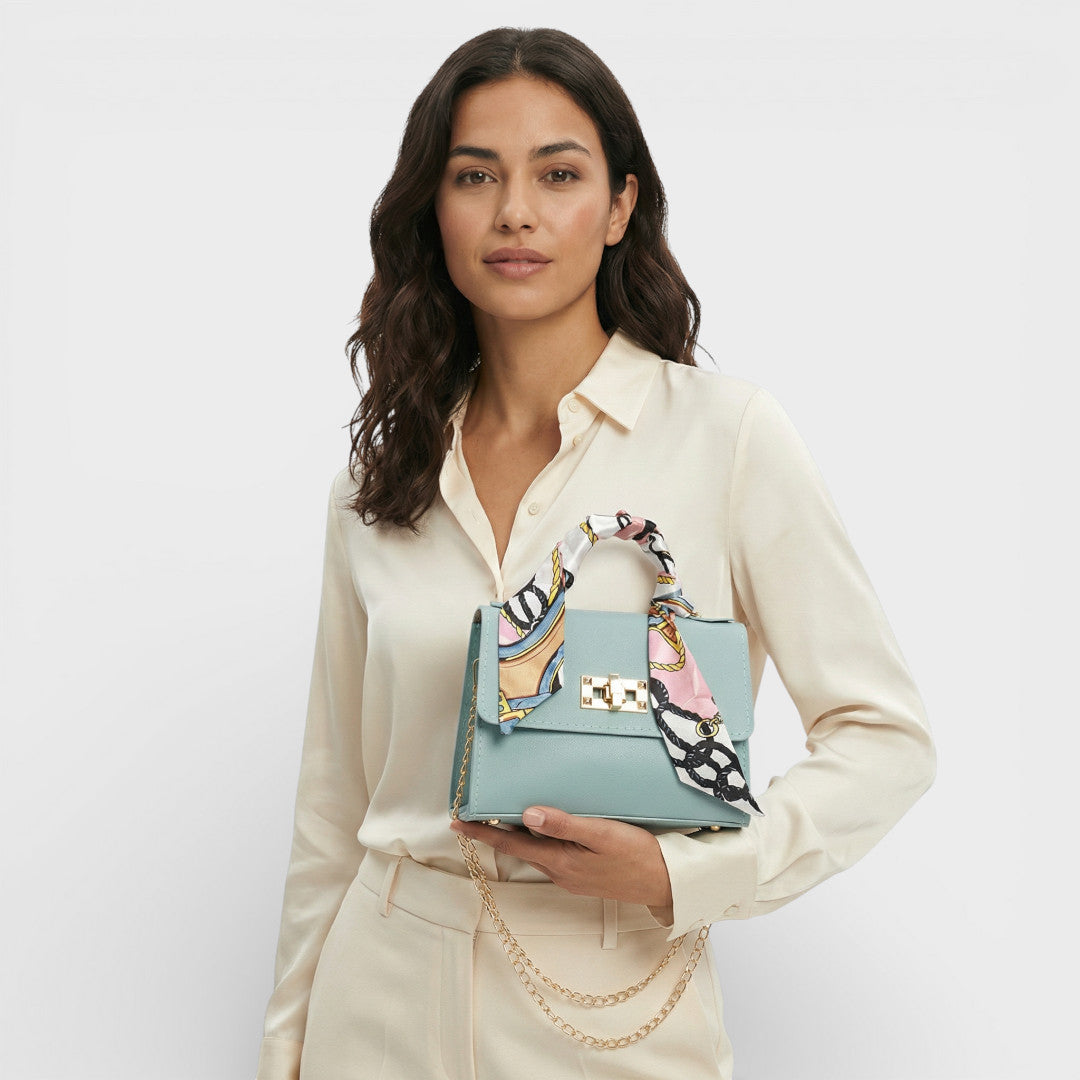 Bolso Bandolera Mujer con Cadena y Pañuelo Decorativo