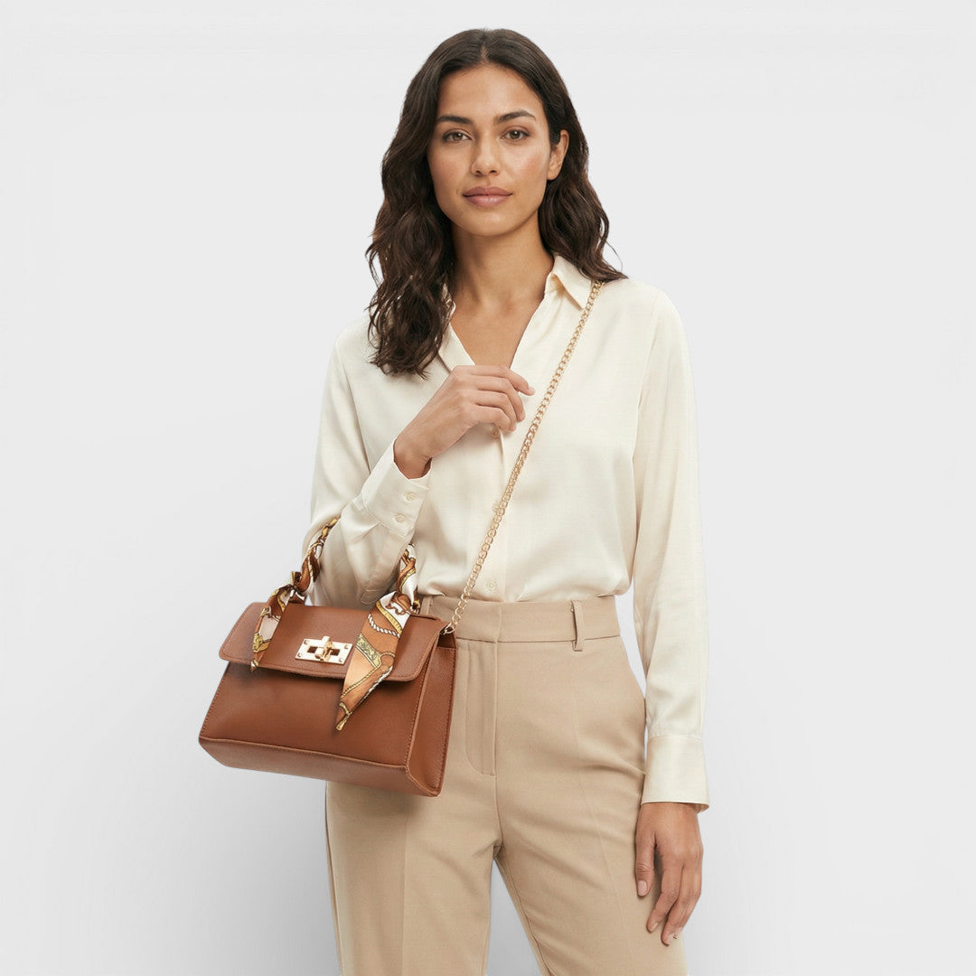 Bolso Bandolera Mujer con Cadena y Pañuelo Decorativo
